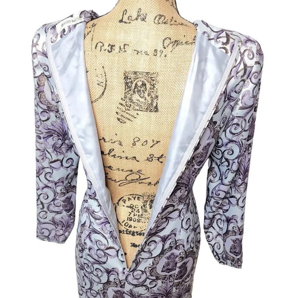MARRY ME Vintage Women's Regal Shawl Satin Pencil Dress Size Medium Purple - Picture 10 of 15